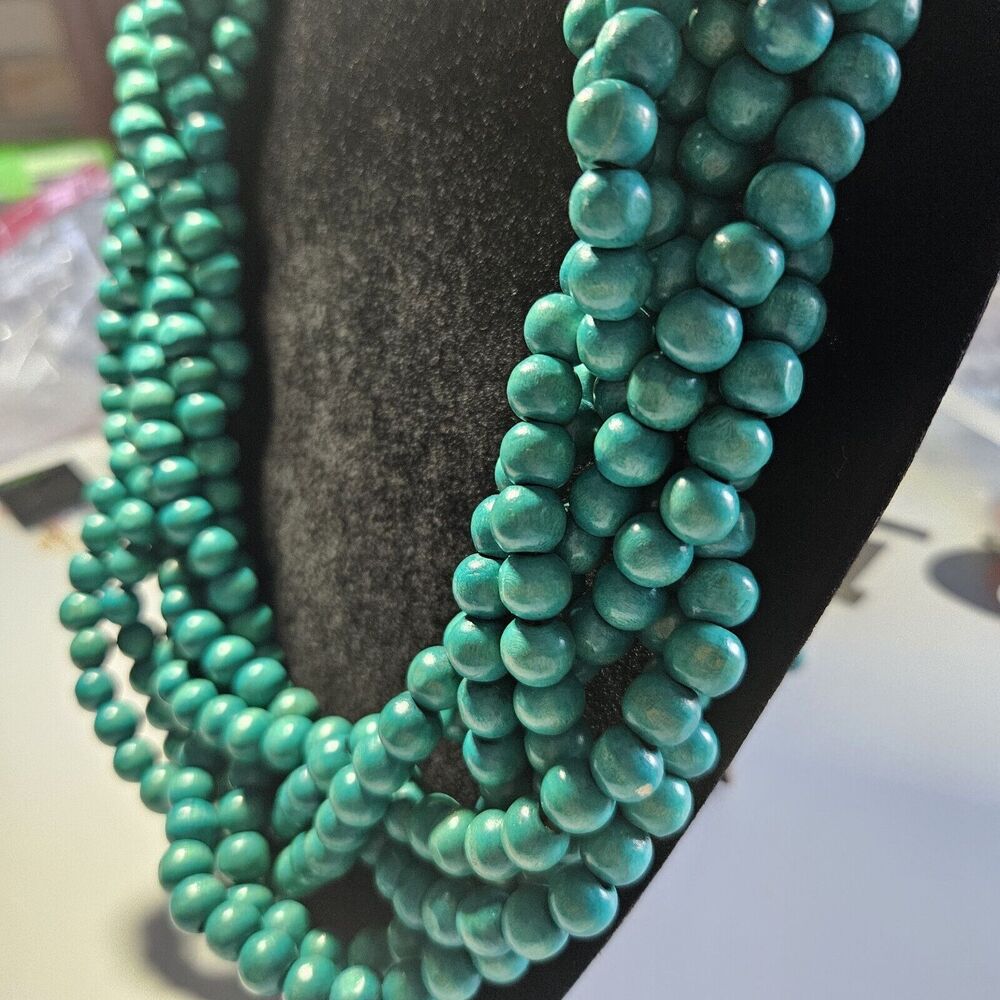 **Last Chance!! Final Sale** Turquoise Colored Wooden Braided Beaded 31.5" - Picture 5 of 13
